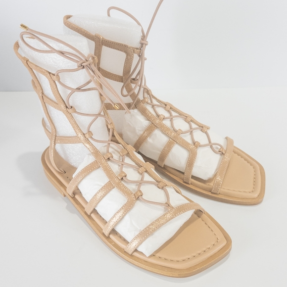 Stuart Weitzman Kora Lace-up Gladiator Sandals Tan -7 - Picture 7 of 9
